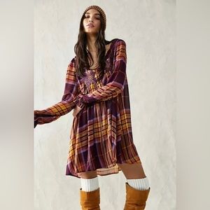COPY - FREE PEOPLE Mini Dress Plum Combo Faye Frock